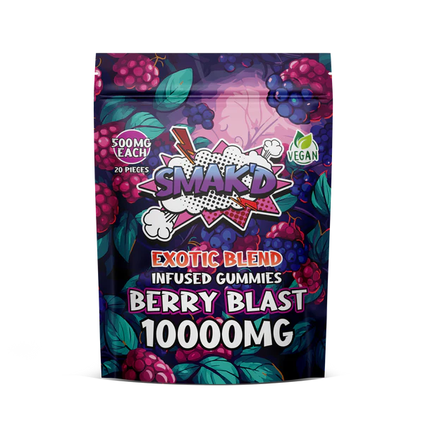 Smak’d Exotic Blend Delta 8 THC Gummies 10k mg Berry Blast