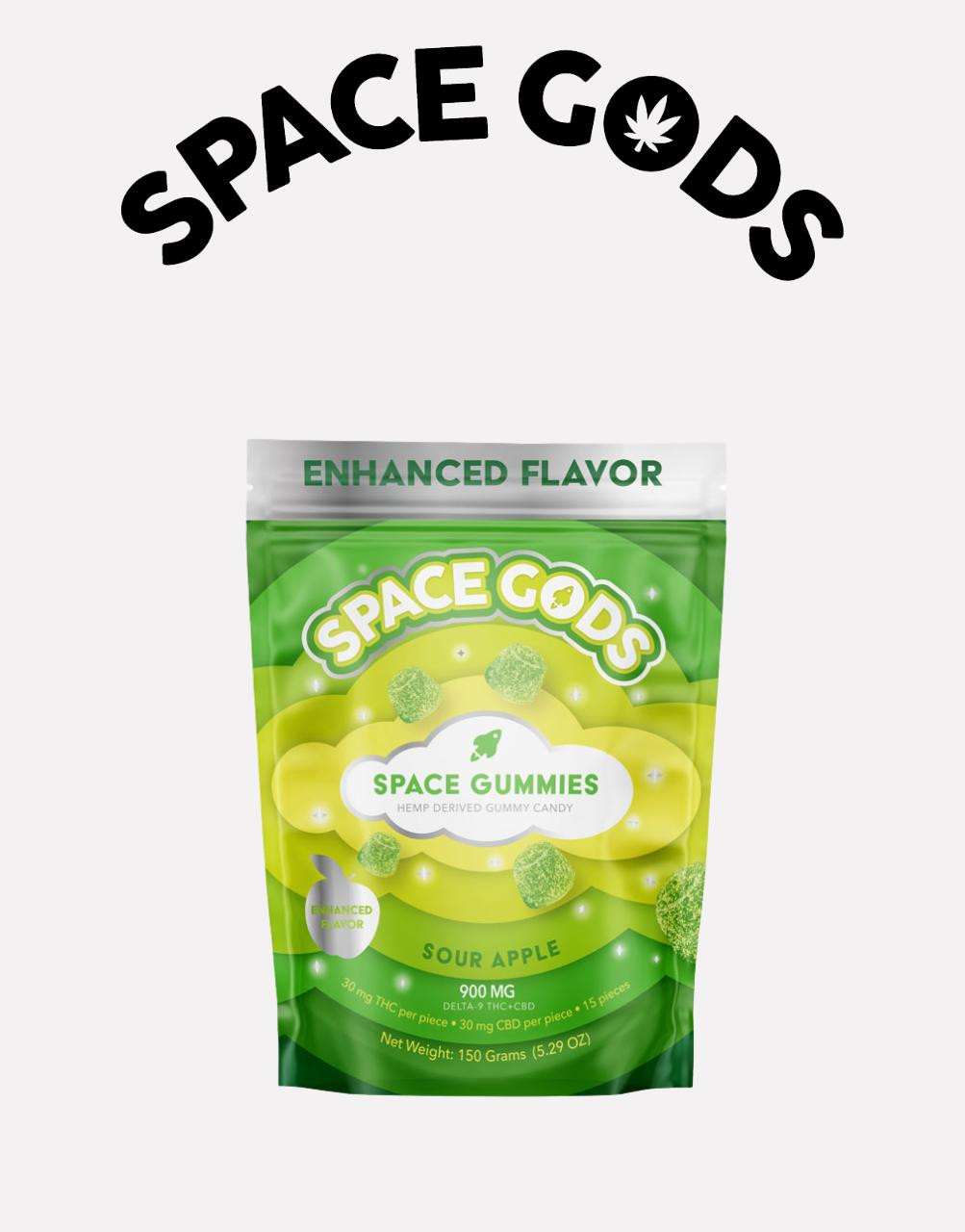 Space Gods D9/CBD 900mg Gummies Green Apple