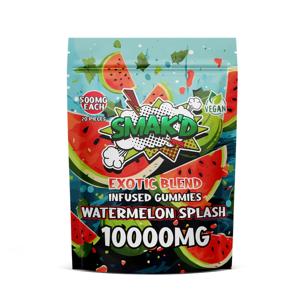 Smak’d Exotic Blend Delta 8 THC Gummies 10k mg Watermelon Splash